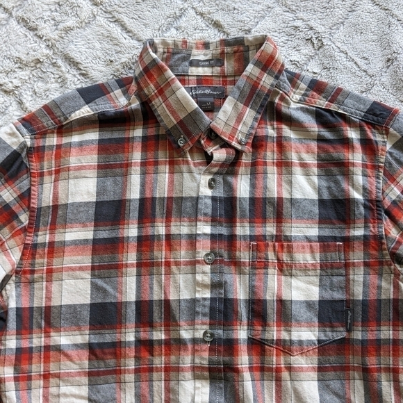 Eddie Bauer Classic Fit Red Plaid Button Shirt Men’s Medium Collar Long Sleeve - Picture 5 of 5